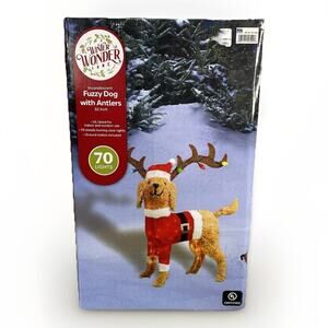 32” Tinsel Dog Goldendoodle Lab Antlers Light Up Fuzzy Christmas Indoor Outdoor